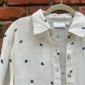 Linen Button-Up Star Print Dress Tunic Top Duster